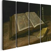 Artaza Canvas Schilderij Vierluik Stilleven met Bijbel - Vincent van Gogh - 160x120 - Groot - Foto Op Canvas - Canvas Print