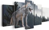 Artaza Canvas Schilderij Vijfluik Grijze Wolf In De Bossen - 200x100 - Groot - Foto Op Canvas - Canvas Print