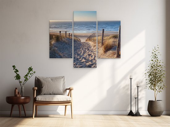 Artaza Peinture sur Toile Triptyque Sentier dans les Dunes avec Plage et Mer - 150x120 - Groot - Photo sur Toile - Impression sur Toile