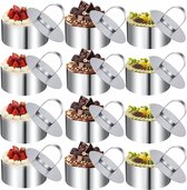 12 Pieces Dessert Rings, Mini Cake Ring Shapes, Stainless Steel Round Mousse Ring Set, 8 cm Diameter, Food Rings with Press Lifter, Thickened Baking Tool, Dessert Ring for Mousse Desserts
