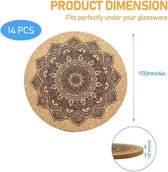Pack of 14 Cork Coasters, Reusable Absorbent Cup Coasters, Wooden Mandala Eco-friendly Saucers, Round Coasters, Glasses with Rack for Home, Restaurant, Office and Bar