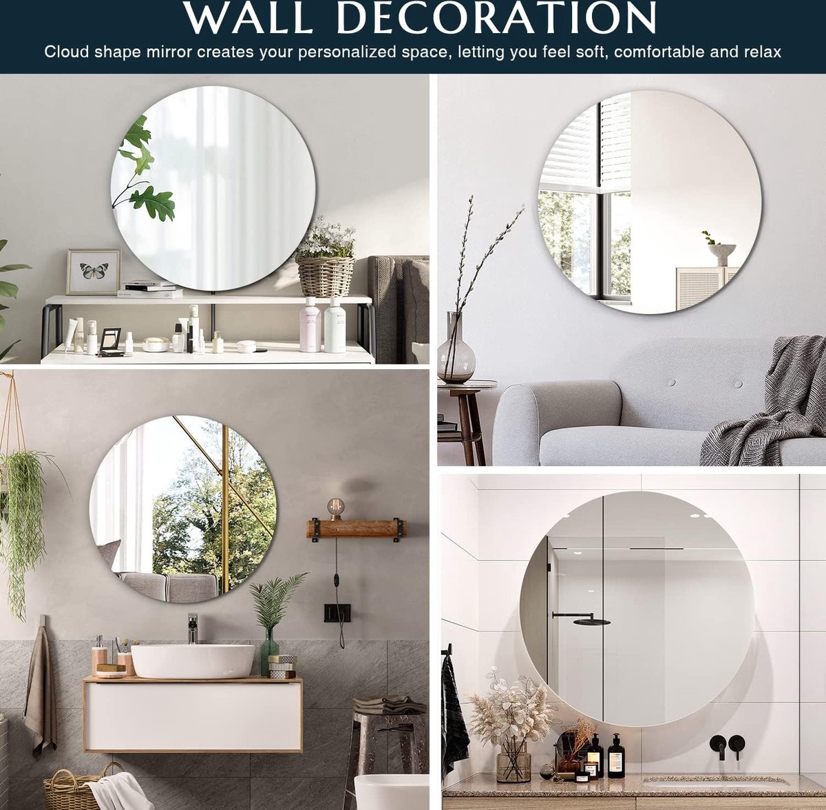 Zelfklevende glazen ronde spiegel zonder frame 40 cm cirkel badkamerspiegel decoratieve spiegels voor badkamer woonkamer hal kaptafel enz