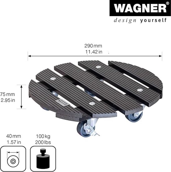 XMTECH 2 x WPC-plantenroller, 100 kg draagkracht, plantenroller en bloemenroller, 30 x 30 cm, voor buiten en binnen, rolplank, planten, onderzetters met wieltjes, vierkant, antraciet