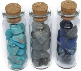 Doosje (3) met 3 flesjes edelstenen - flesje edelsteen Turquoise - Labradoriet - Lapis Lazuli