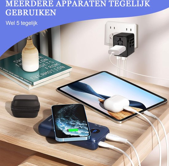 Wereldstekker 5-in-1 Reisadapter van Nederland naar Italië met USB Poorten en USB-C