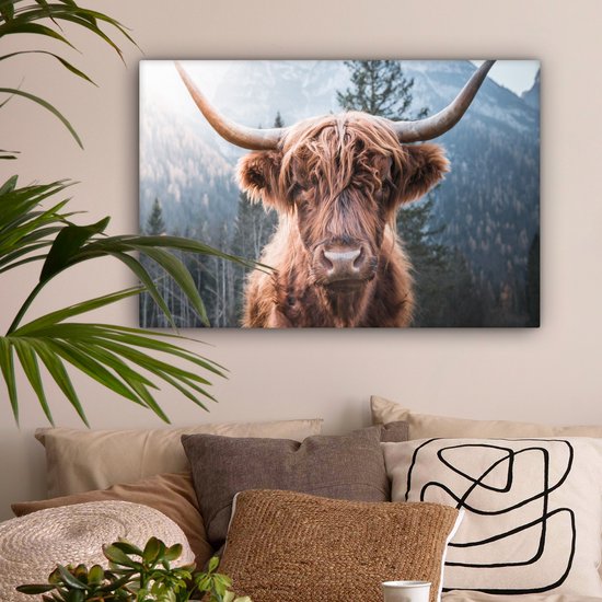 Peinture sur toile - Highlander écossais - Vache - Animaux - Berg - Peintures sur toile - Décoration murale - Tableau sur toile - 150x100 cm