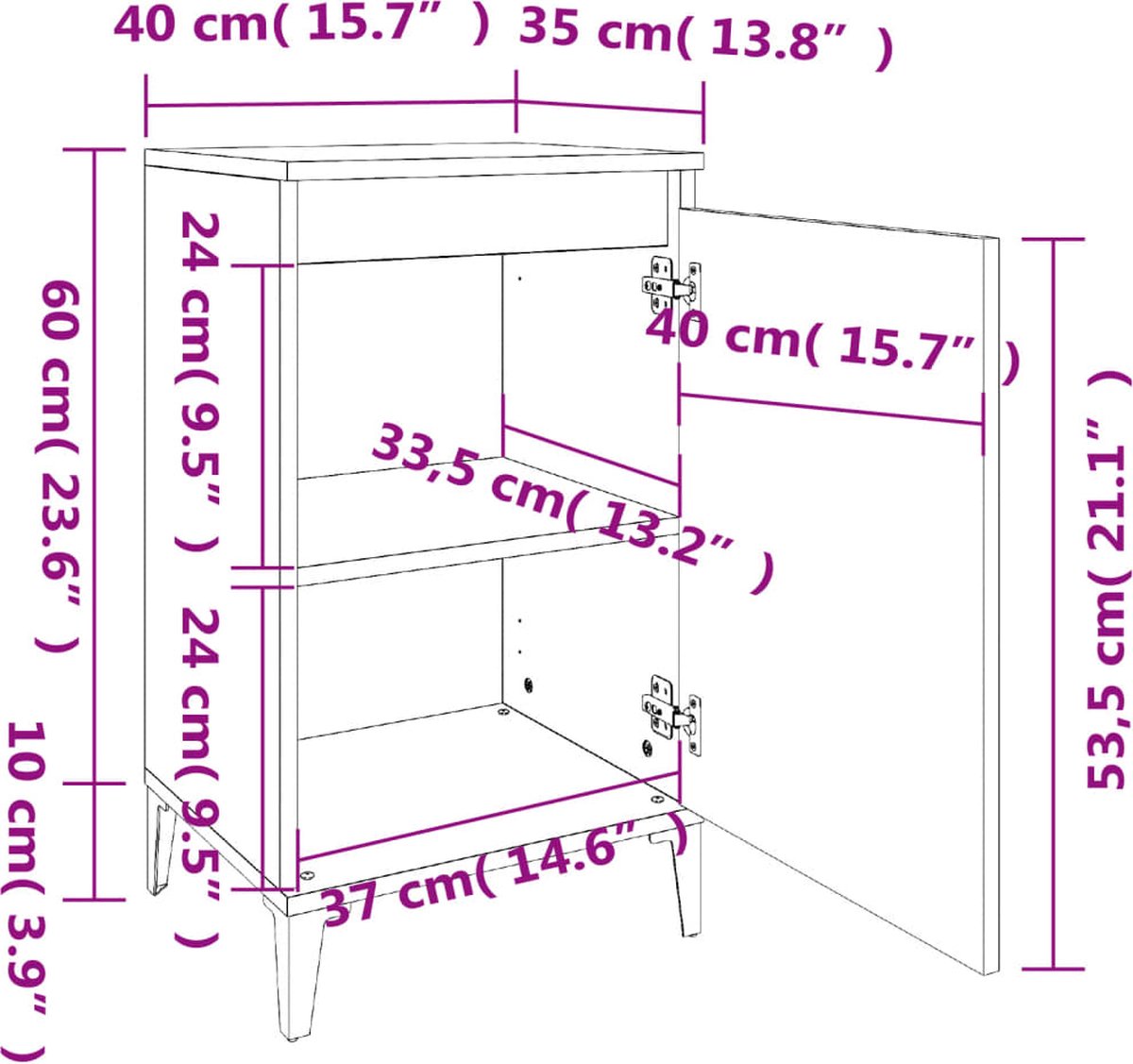 Nachtkastjes 2 st 40x35x70 cm bewerkt hout hoogglans wit kopen