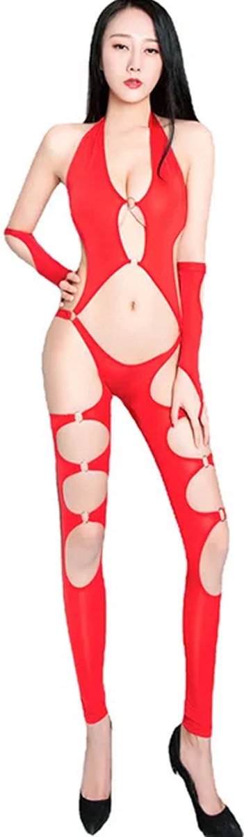 Goedkoopste Elastische uitgeholde catsuit - Erotische bodysuit - Jumpsuit deluxe - Mouwen - Clubwear - Sexy kostuum