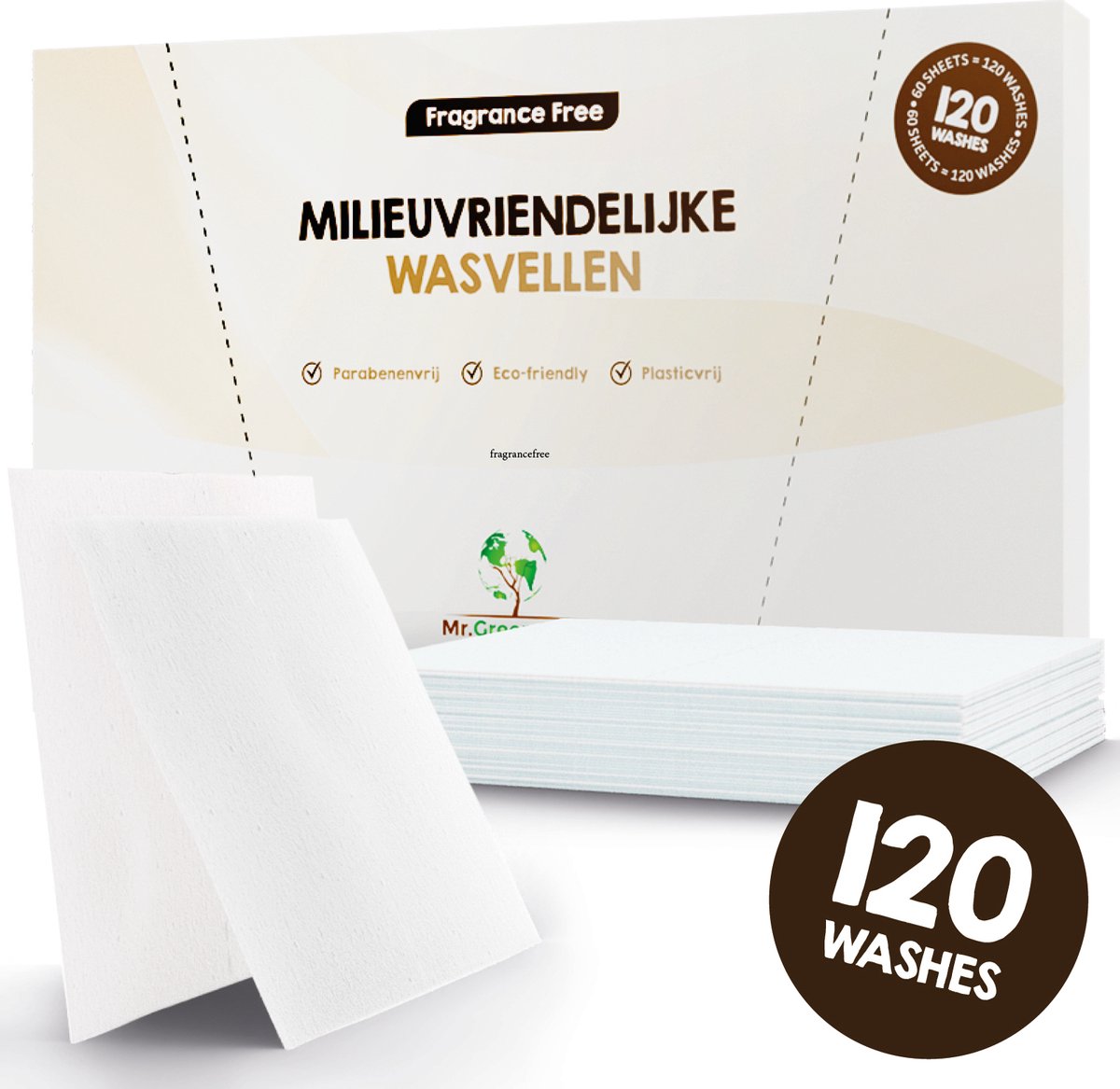 Goedkoopste Mr. Green Mind Wasstrips 120 Wasbeurten Parfum Vrij Wasmiddel Wasstrips Wasmiddeldoekjes incl. wasverzachter