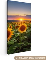 Canvas schilderij - Foto op canvas - Zonnebloem - Bloemen - Wolken - Lucht - Zonlicht - Kamer decoratie - Canvas bloemen - 40x80 cm - Slaapkamer
