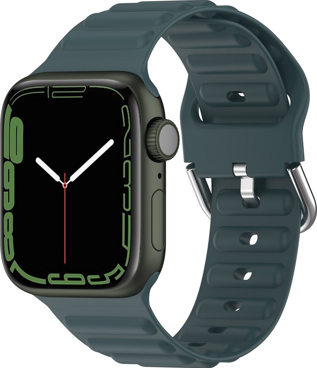 Mobigear Bumpy Siliconen Watch bandje geschikt voor Apple Watch Bandje Gespsluiting - 41/40/38 mm - Groen