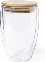 Thermische koffieglazen/theeglazen dubbelwandig - met bamboe deksel - 350 ml