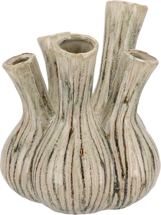 DK Design Flower Vase Aglio - vase pour tulipes - vert rustique - D20 x H25 cm - vase en corne
