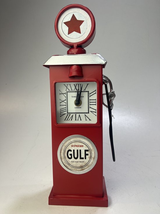 Retro Gulf benzinepomp klok Rood Metaal Bureau klok
