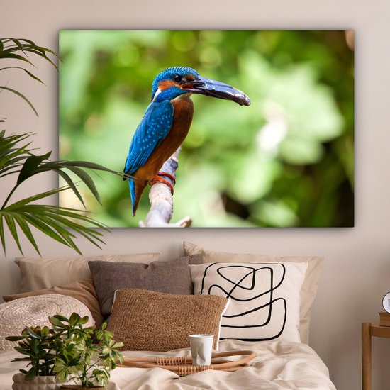 Tableau Tableau Martin-pêcheur - Poisson - Arbre - 120x80 cm - Décoration murale