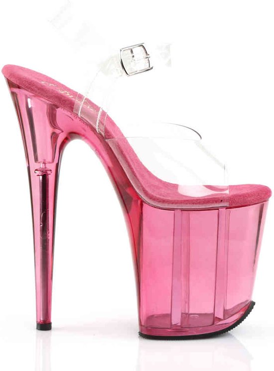 Pleaser - FLAMINGO-808T Sandale avec bride à la cheville, chaussures de pole dance - US 11 - 41 Chaussures - Rose/Transparent