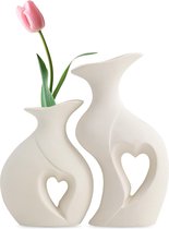 2 stuks keramische vaas, wit, keramische vaas, bloemenvaas, modern, decoratieve lichaamsvaas van keramiek, kleine bloemenvazen voor decoratie, droogbloemen, kantoor, vensterbank, decoratie,