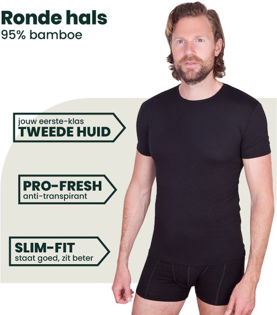 T-shirt en Bamboe | Chemises en Bamboe | Col rond | Chemises anti-transpiration | Sous les chemises | Noir | Taille: S | Merk: Bamboosa
