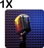 BWK Flexibele Placemat - Retro Microfoon met Blauwe Achtegrond - Set van 1 Placemats - 50x50 cm - PVC Doek - Afneembaar