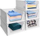 SWAWIS Stackable Wardrobe Storage Box, Stackable Foldable Wardrobe, Plastic Foldable Storage Boxes Drawer, Wardrobe Organiser Shelf for Bedroom, Kitchen, Bathroom, Pack of 5