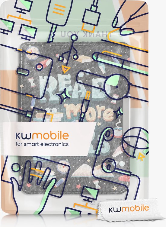 kwmobile e-reader hoesje geschikt voor Tolino Shine 3 hoes - E reader flip case met magnetische sluiting - Ereader cover - Read More Books design in blauw / geel / groen van kwmobile — afbeelding 3