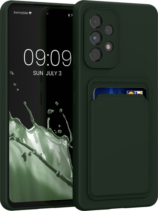 kwmobile telefoonhoesje geschikt voor Samsung Galaxy A53 5G - Hoesje met pasjeshouder - TPU case in donkergroen