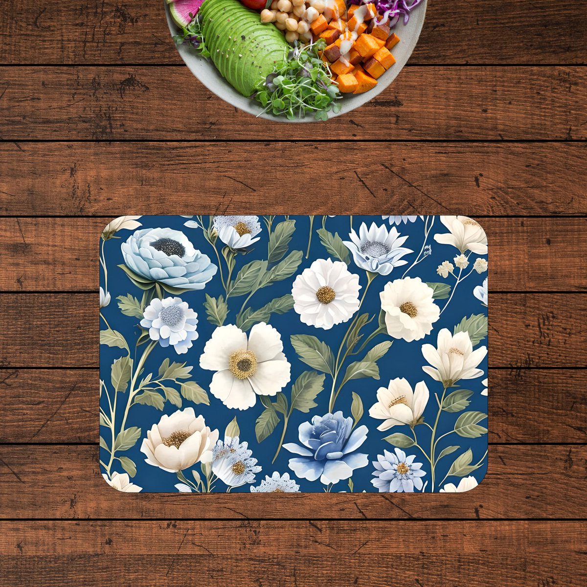 Luxe Placemat - Blauw - Wit - Bloemen Patroon - Set van 4 Placemats - 35x25 cm - 2 mm dik Vinyl - Anti Slip - Afneembaar — cadeau in Wonen & Interieur - foto 3