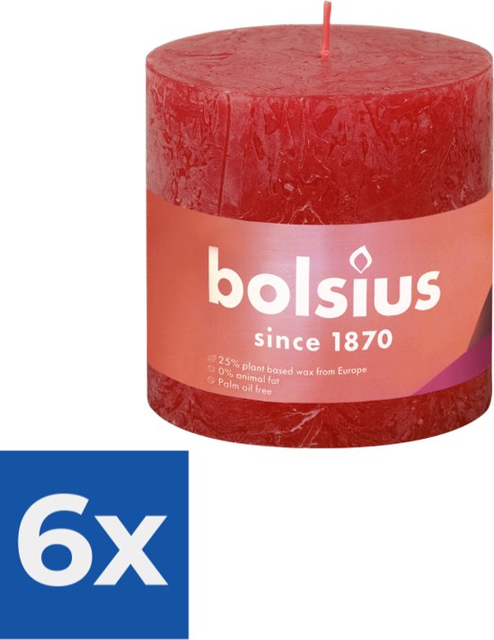 Bolsius Stompkaars Delicate Red Ø100 mm - Hoogte 10 cm - Rood - 62 branduren - Voordeelverpakking 6 stuks