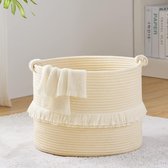Cotton Rope Laundry Basket, Storage Basket, Boho Decorative Basket, Braided Laundry Hamper with Handles, Toy Storage for Children's Room, 40 x 33 cm, Beige