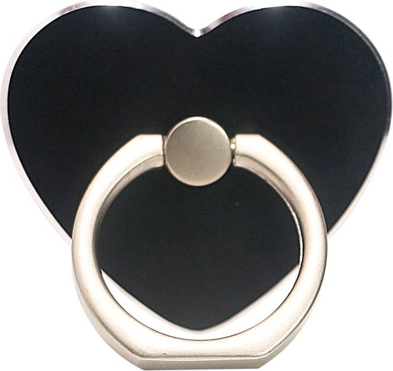 Support téléphone adhésif Luxe Cœur I Bouton téléphone I Support anneau I Finger Grip Smartphone I Zwart