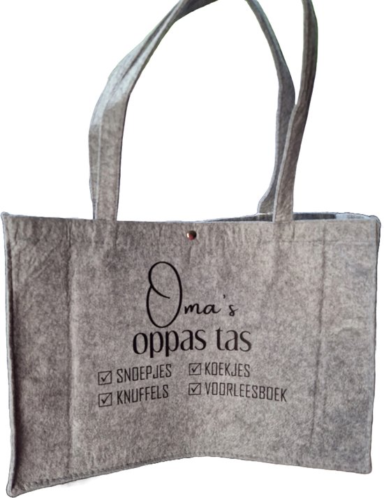 Oma's oppas tas - vilt - shopper - licht grijs