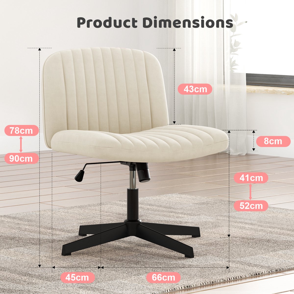 Beige fluwelen stoel - draaibare zitting - Scandinavische eetkamerstoelen - Chique elegantie - Zwarte metalen poten - Eetkamer, studeerkamer, woonkamer – foto 2