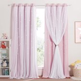 Children's Hollow Star Curtains with Voile Panels, Blackout Eyelet Curtains, Width: 132 cm (Each), Pack of 2