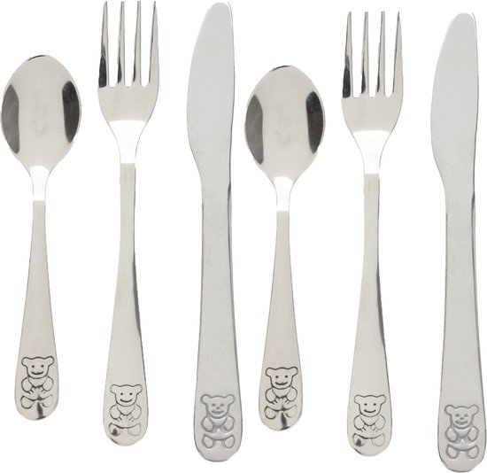 Foto: Cutlery for kids bestekset met beer 6 delig zilver rvs voor kinderen