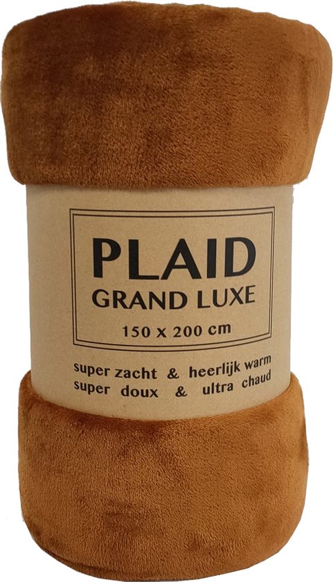 Plaid microfiber grand Luxe 100% polyester | Super zacht & Heerlijk warm | 150 x 200 cm | Whisky – 280gr/m2 – “FSC Logo”