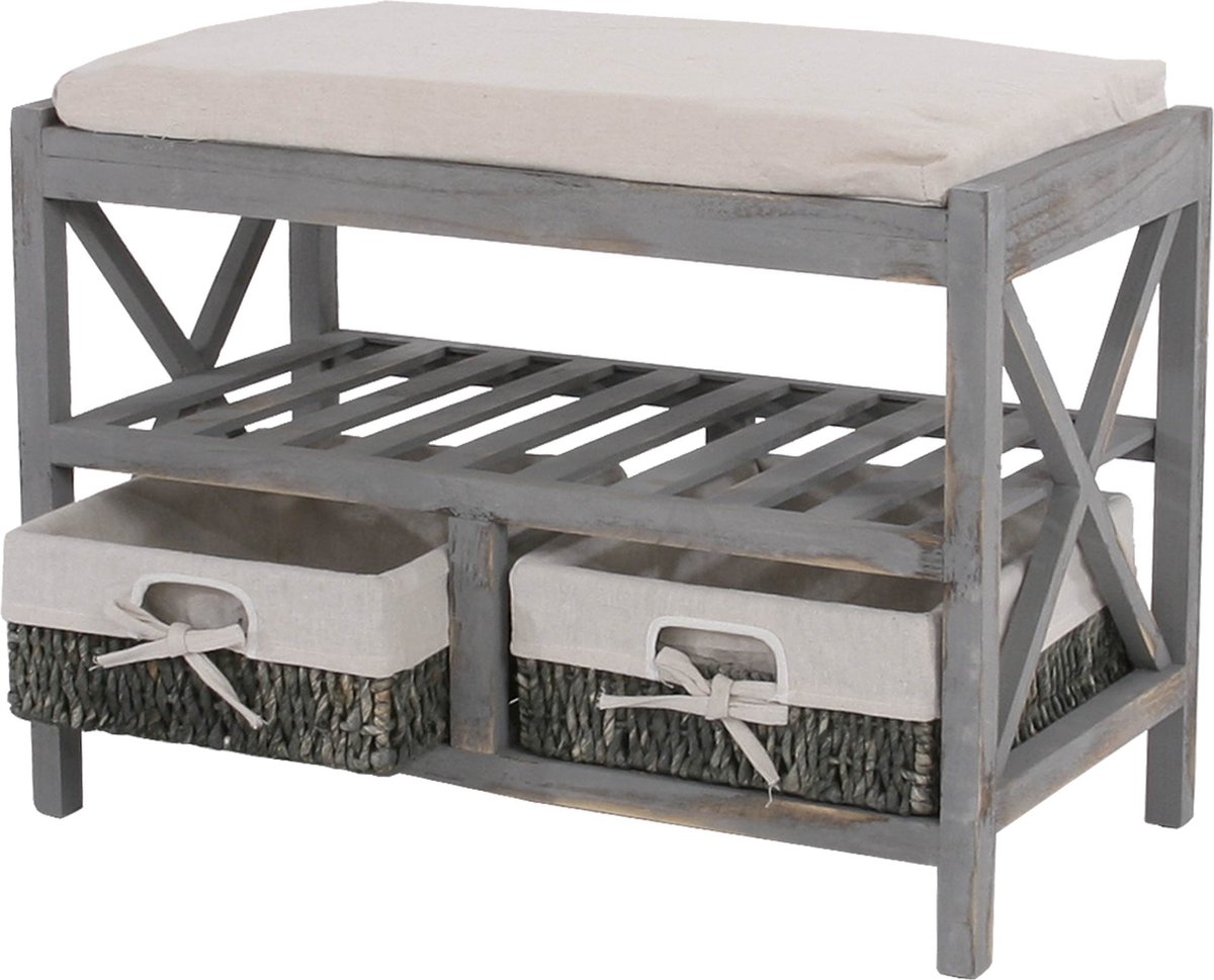 Cosmo Casa Schoenenrek - Bank schoenenrek - Vintage uitstraling - 45x65x34 cm - Grijs
