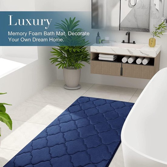 Memory Foam Badkamermat, antislip, zachte badmat, absorberend, wasbaar, onderhoudsvriendelijk, 40 x 60 cm, marineblauw