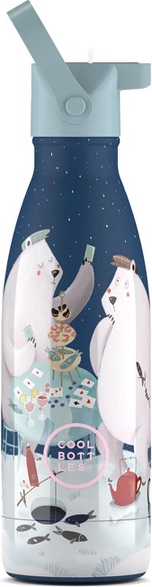 Cool Bottles Polar Bears 350ml Luxe drinkfles met rietje Schoolbeker kinderen Schoolfles RoestvrijStaal HandwasAlleen StijlvolDesign Kindvriendelijk