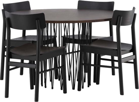 Stone eethoek tafel mokka en 4 Montros stoelen zwart.