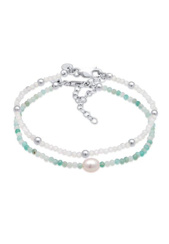 Elli PREMIUM Bracelet pour femme Set de Perles avec pierre de lune et perle de culture d'eau douce en Argent sterling 925