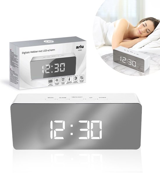 arlu Home Radio-réveil - Wekker numérique - avec affichage miroir à intensité variable et température - Wit