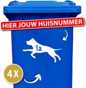 Container sticker - klikostickers - kliko sticker voordeelset - 4 stuks - Pitbull springend - container sticker huisnummer - wit - vuilnisbak stickers - container sticker hond