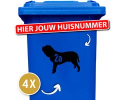 Container sticker - klikostickers - kliko sticker voordeelset - 4 stuks - Neapolitan mastiff - container sticker huisnummer - zwart - vuilnisbak stickers - container sticker hond