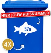 Container Sticker Vis met Huisnummer 4 stuks - 25 x 15,5 cm - Kleur: Wit - Klikostickers - Stickers volwassenen - Cijfer stickers - Container stickers - sticker - stickers - 12345678910 - Cadeau - Geschenk