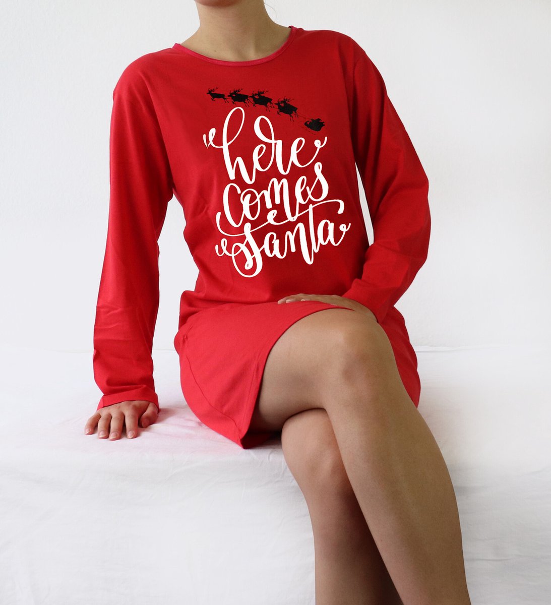 Temptation Dames Nachthemd - 100% Katoen - Kerst - Rood