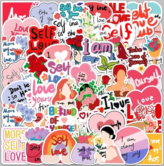 Self Love Stickers 50 Stuks | Quote Stickers | Positieve Stickers | Zelf Liefde | Motivatie | Laptop Stickers | Stickers Kinderen en Volwassenen | Stickervellen | Plakstickers | Koffer Stickers | Stickers Bullet Journal en Planner