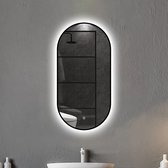 BORELLI - Ovale Badkamerspiegel Zayn met Led 50x100cm - Zwarte omlijsting - Dimbaar - 3 LED standen - Condensvrij vlak - Duurzame kwaliteit - Eenvoudige installatie - Anti corrosie coating
