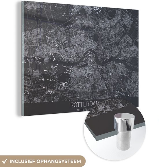 Glasschilderij - Kaart - Rotterdam - Satelliet - Acrylaat Schilderijen - Foto op Glas