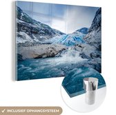MuchoWow® Glasschilderij 60x40 cm - Schilderij acrylglas - Briksdal gletsjer - Foto op glas - Schilderijen
