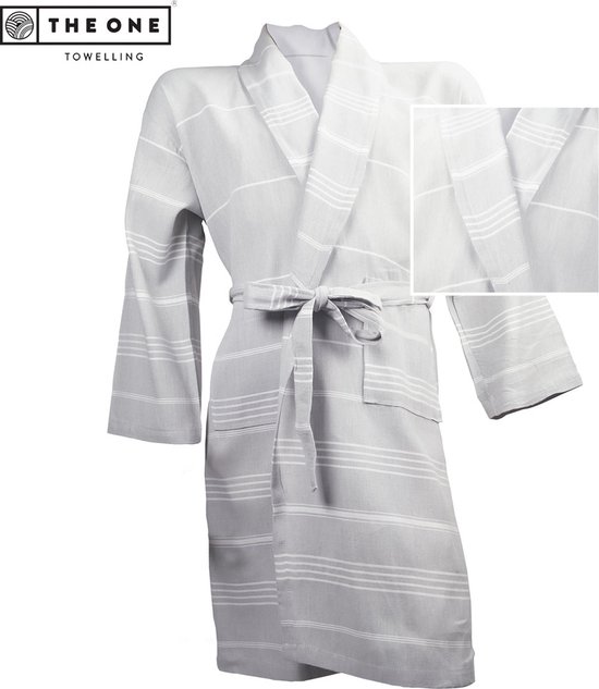 The One Towelling Hamam Badjas - L/XL - Kamerjas - 100% katoen - Lichtgrijs/Wit